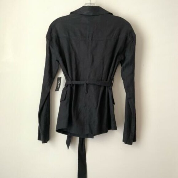 Lord & Taylor Linen Jacket Black Lightweight V-neck Belted XS - Picture 3 of 10